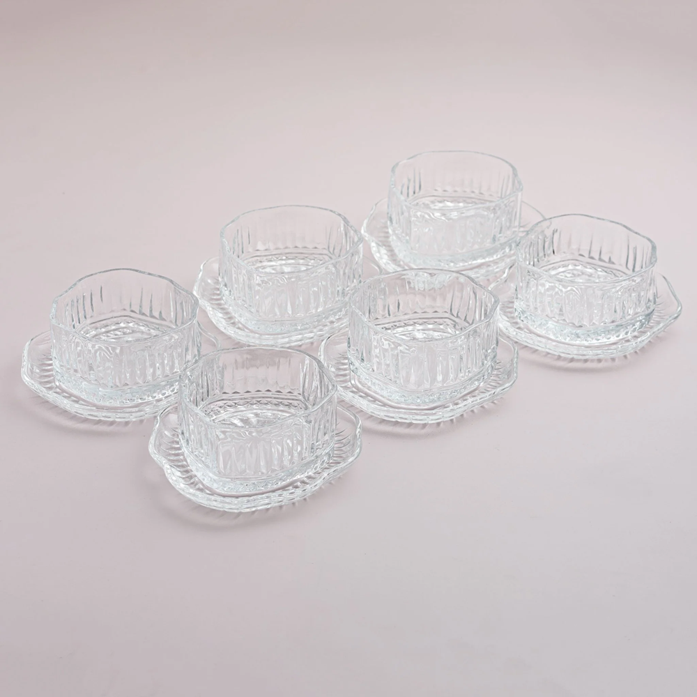Glass Dessert Bowl & Saucer Set – 12 Pieces | Full House Lebanon