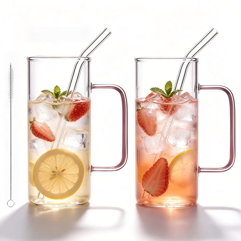 Reusable Glass Straw Set with Cleaning Brush (5 Pcs) | Full House Lebanon