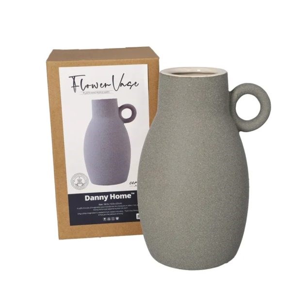 Minimalist Ceramic Ring-Handled Vase - Large, Grey | Full House Lebanon