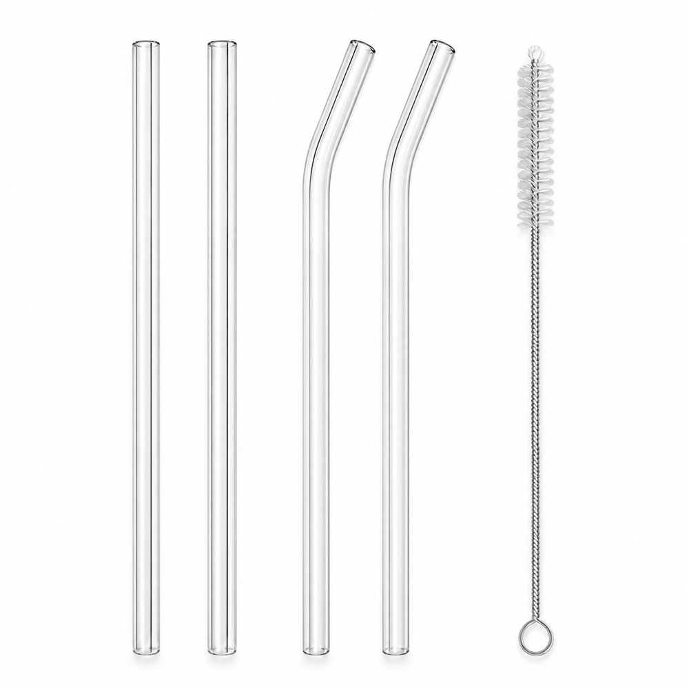 Reusable Glass Straw Set with Cleaning Brush (5 Pcs) | Full House Lebanon