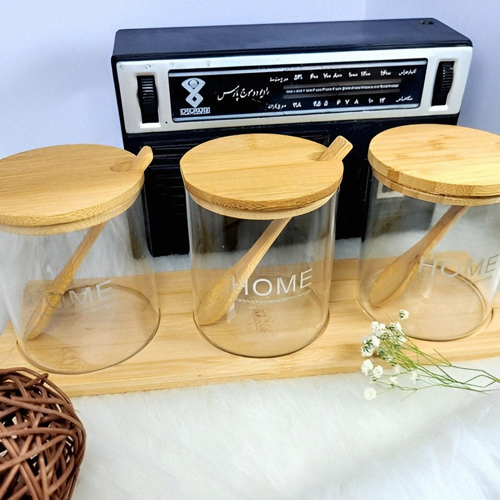Glass "HOME" Canisters with Tray and Spoons | Full House Lebanon