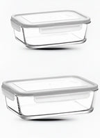 Lav Rectangular Glass Food Container - 400cc, White | Full House Lebanon