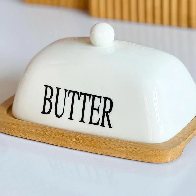 Bamboo Butter Dish with Porcelain Lid - Plain | Full House Lebanon