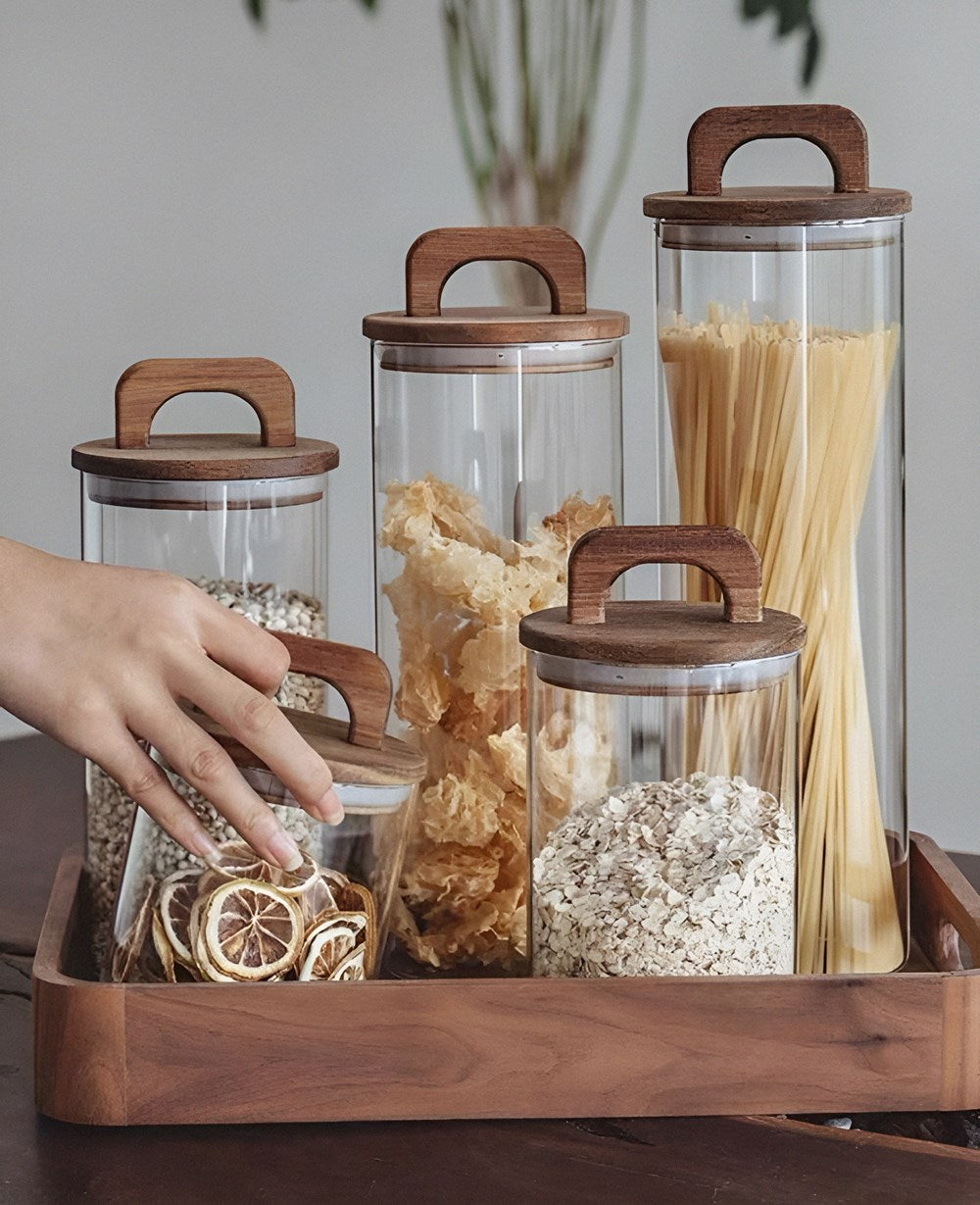Glass Jar with Acacia Wood Lid - 1200 ml | Full House Lebanon