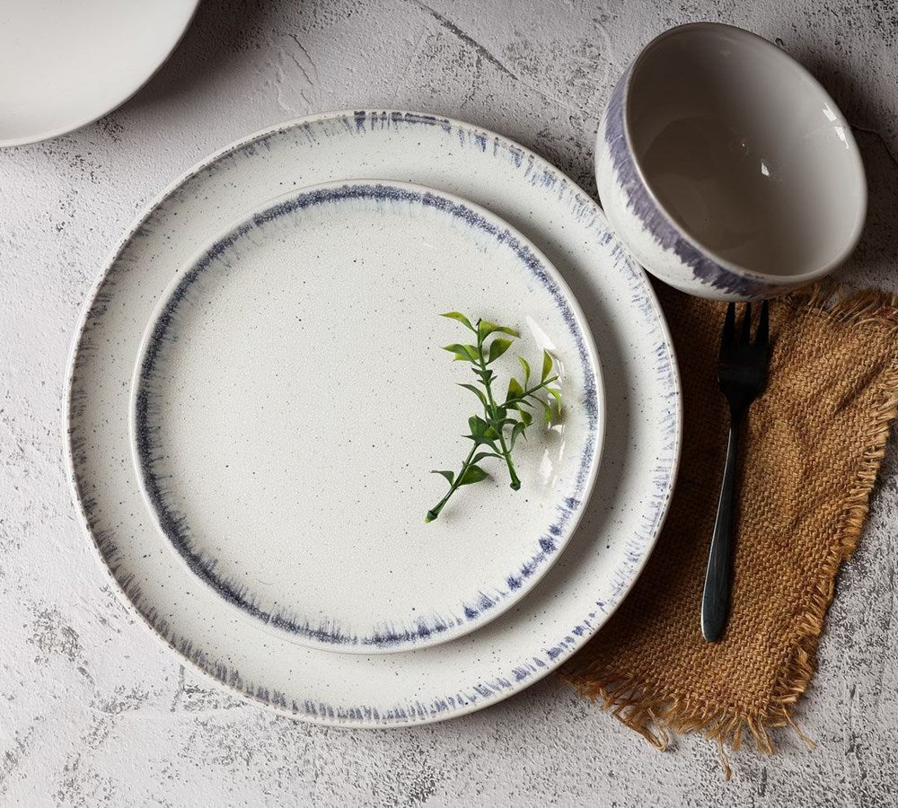 White Dotted Porcelain Dinnerware with Navy Blue Trim - Dinner Plate | Full House Lebanon