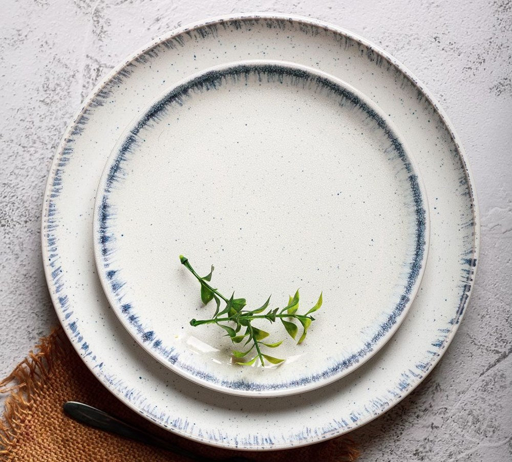 White Dotted Porcelain Dinnerware with Navy Blue Trim - Dessert Plate | Full House Lebanon