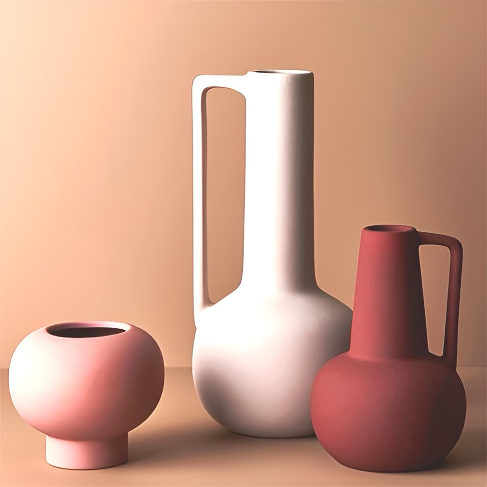 Ceramic Vase with Handle - Light Grey | Full House Lebanon