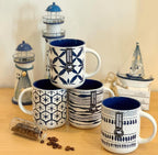 White & Blue Porcelain Mugs - 4 | Full House Lebanon