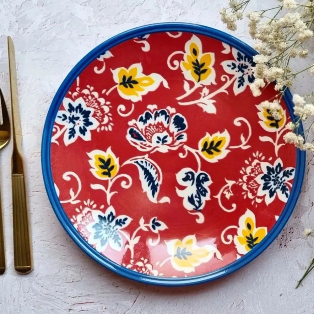 Red Patterned Dessert Plate & Bowl | Full House Lebanon