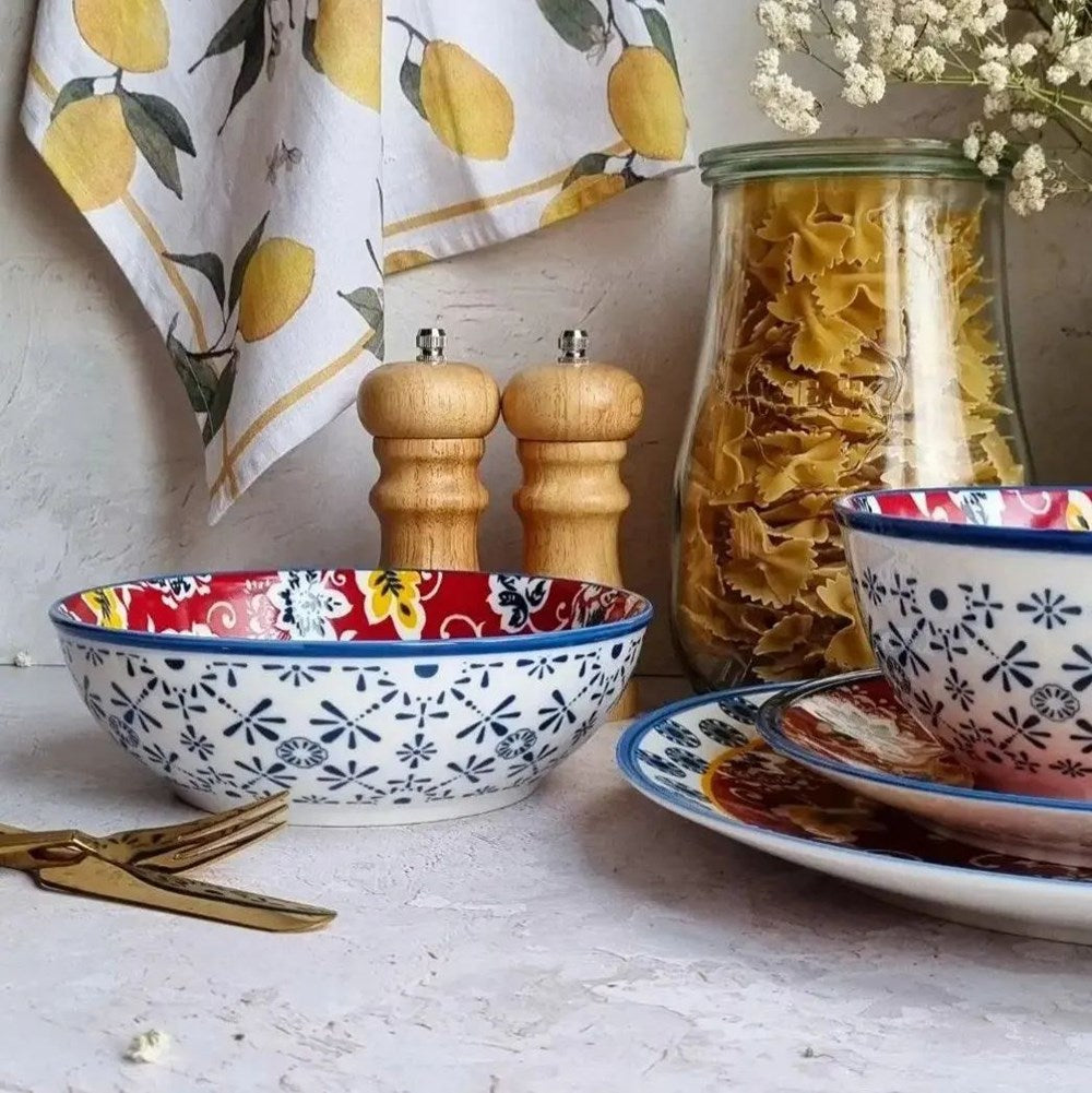 Red Patterned Dessert Plate & Bowl - Dessert Plate | Full House Lebanon