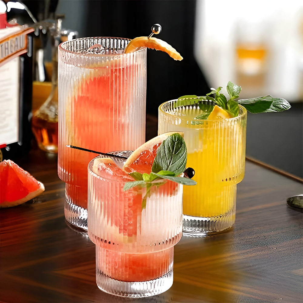 Ribbed Glass Cup Set (4 Pcs) | Full House Lebanon