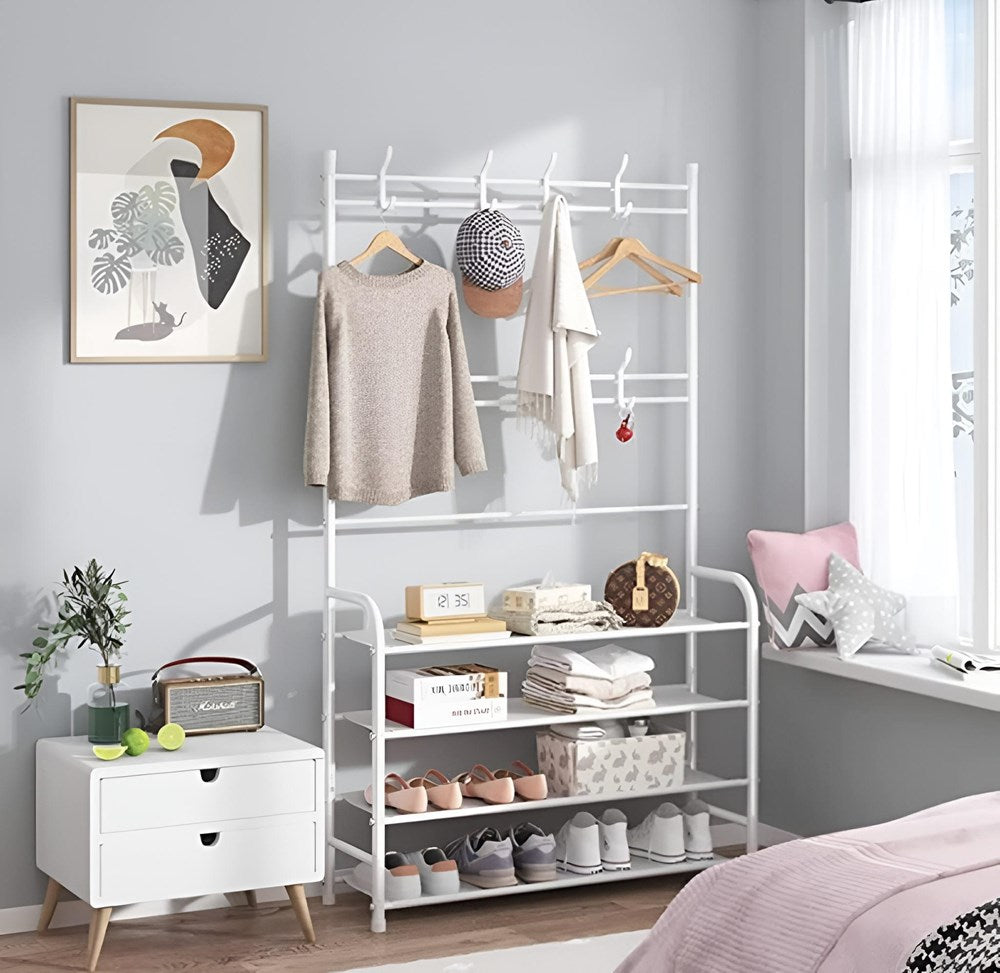 4-Tier Coat & Shoe Shelf Rack - White | Full House Lebanon