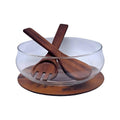 Glass Salad Bowl with Wooden Base & Utensils | Full House Lebanon