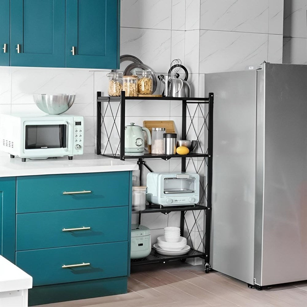 Foldable Multi-purpose Metal Shelving Units with Wheels - 4 Tier | Full House Lebanon