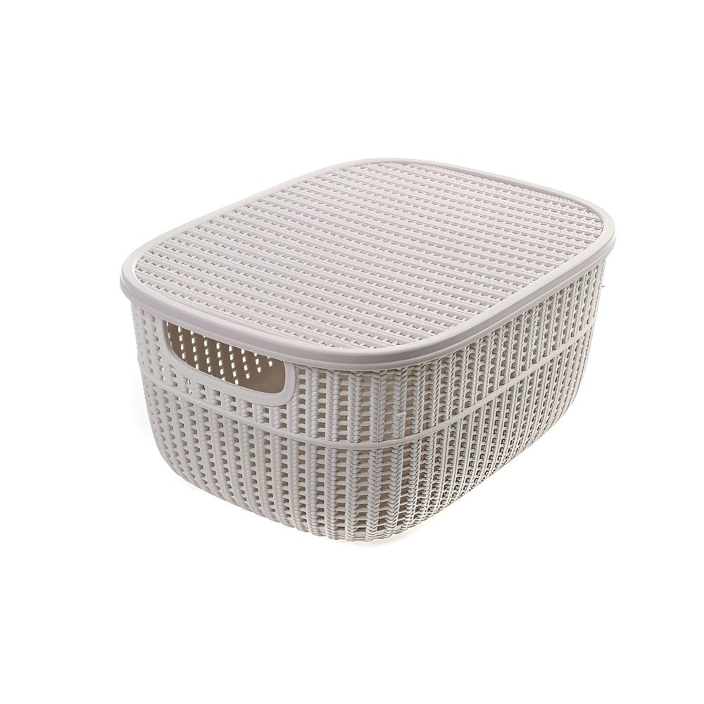 2 Tone Knit Basket with Lid | Full House Lebanon