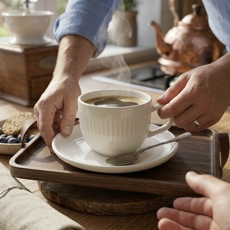 Tea / Coffee  White Ribbed Porcelain  Cup with Saucers (Half a dozen ) | Full House Lebanon
