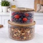 Textured Glass Storage Container with Wooden Lid | Full House Lebanon
