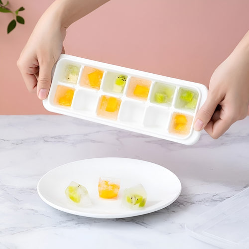 12-Grids Silicone Ice Cube Tray with Lid - Light Grey | Full House Lebanon