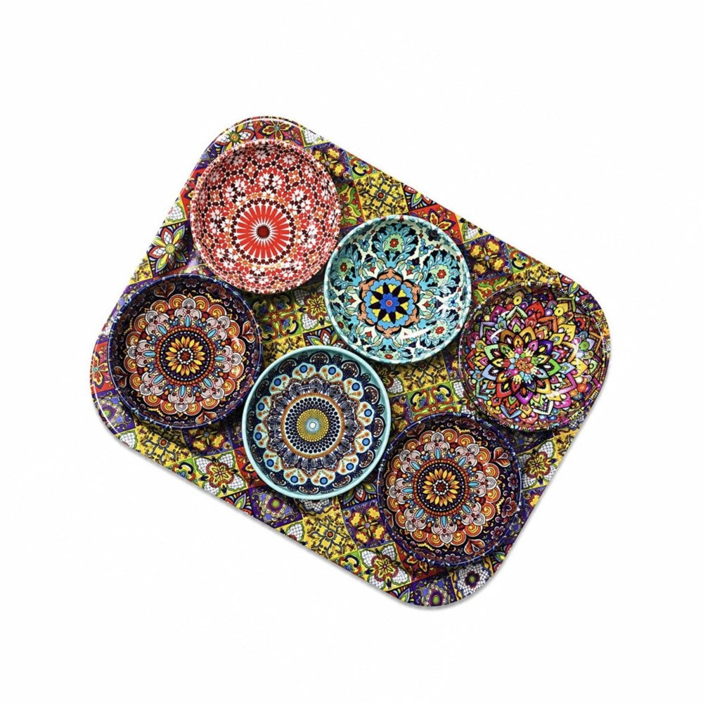 Rectangular Printed Serving Tray with 6 Bowls