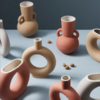 Round Handled Ceramic Vase - Light Grey | Full House Lebanon