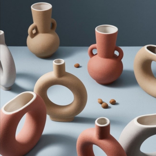 Round Handled Ceramic Vase - Light Grey | Full House Lebanon
