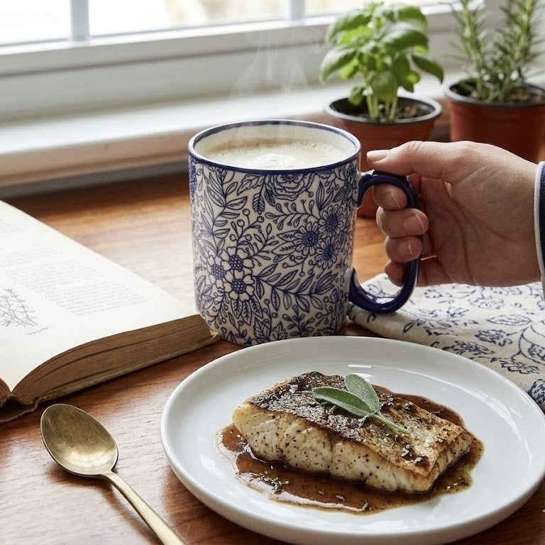 Navy & White Floral Mug | Full House Lebanon