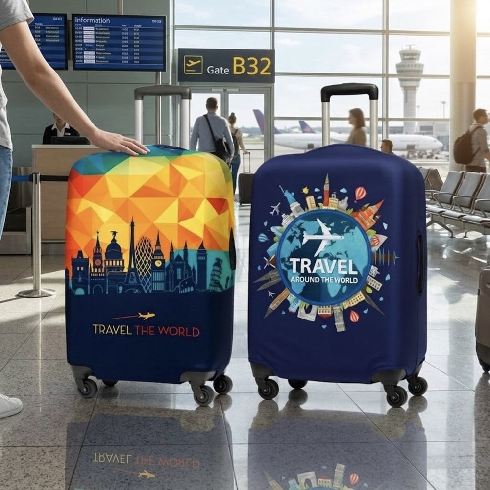 Travel-themed Elastic  Suitcase Protective Cover | Full House Lebanon