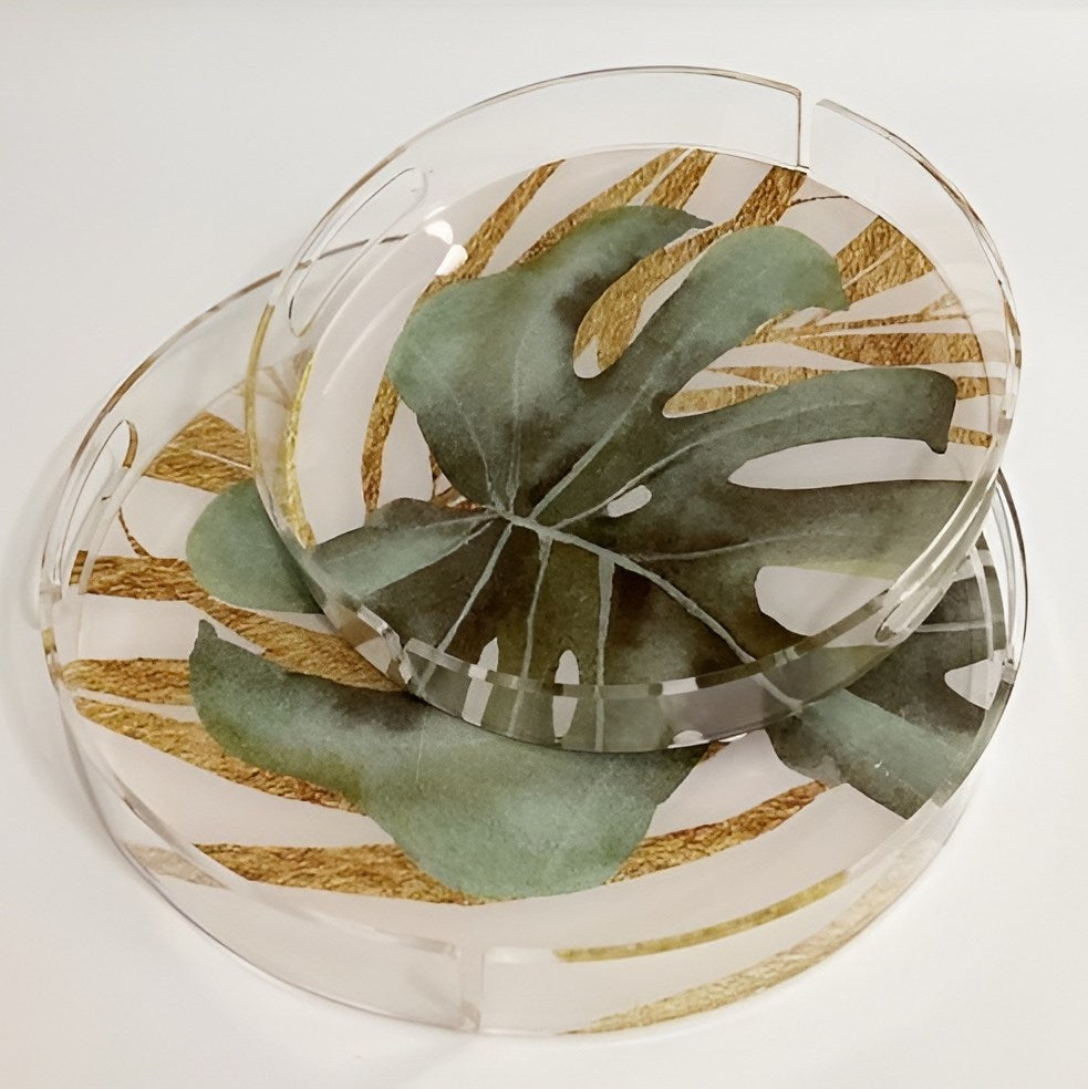 Round Acrylic Printed Serving Tray Set (2 Pcs) - 5 | Full House Lebanon