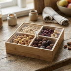4-Compartment Bamboo  Square Snack Serving Tray with Lid | Full House Lebanon