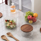 Textured Glass Storage Container with Wooden Lid | Full House Lebanon