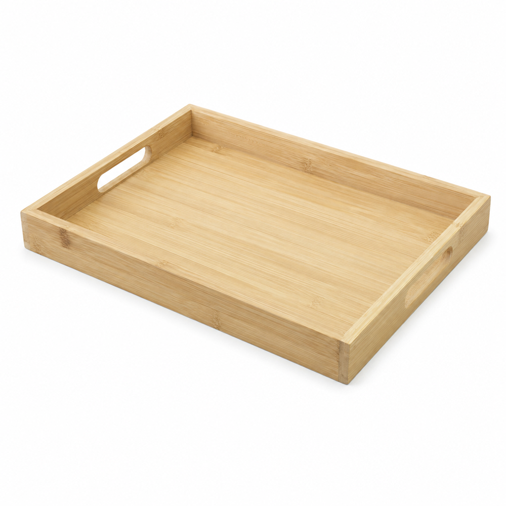 Rectangular Bamboo Serving Tray with Handles