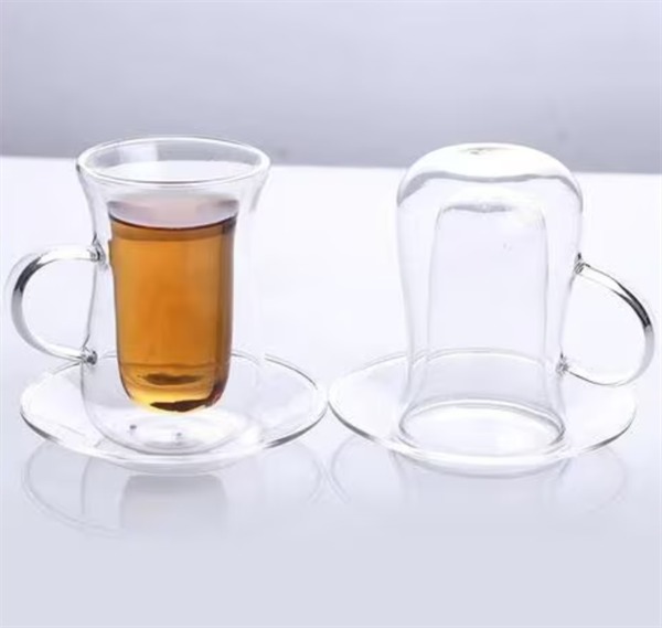 Double Wall Tea Glass Cup Set with a Glass Saucer | Full House Lebanon
