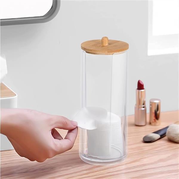 Acrylic Cotton Swab Box with Bamboo Lid | Full House Lebanon