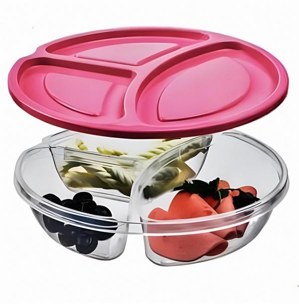 3-Compartment Round Snack Food Container - White | Full House Lebanon