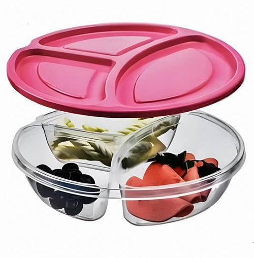 3-Compartment Round Snack Food Container - White | Full House Lebanon