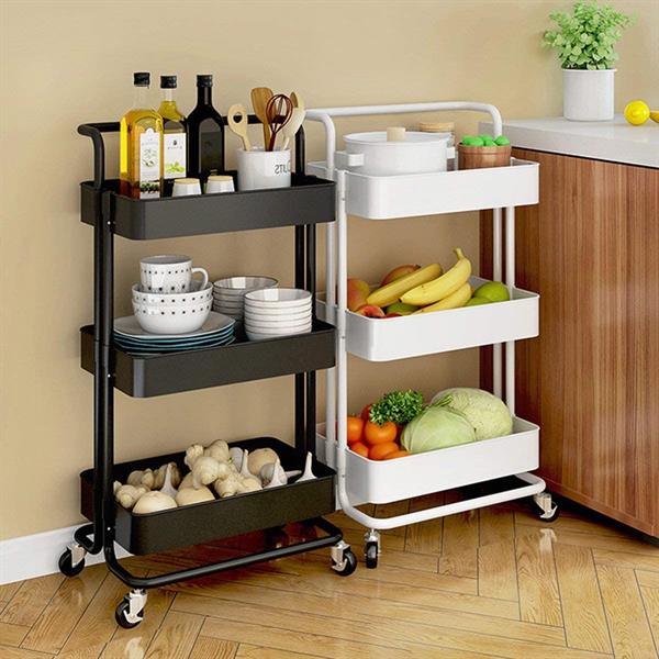 3-Tiers Plastic Basket Rolling Cart - Aqua | Full House Lebanon