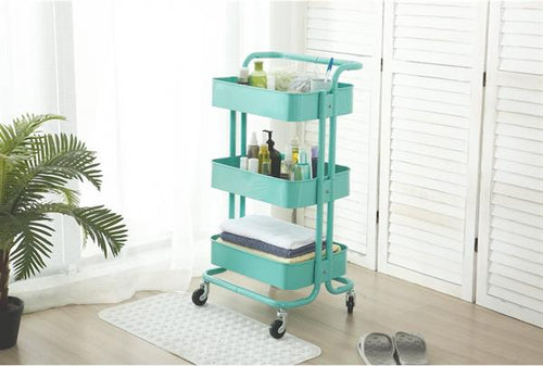 3-Tiers Metal Rolling Cart - Pink | Full House Lebanon