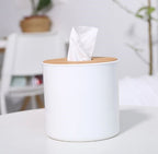 Plastic Tissue Box with Bamboo Lid - White | Full House Lebanon