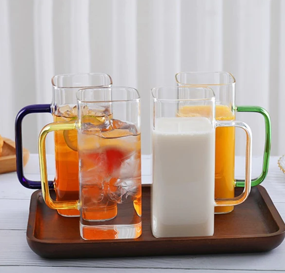Square Glass Cup with Colored Handle - Brown | Full House Lebanon