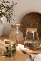 Square Based and Round Top Bamboo Lid Glass Jars - Medium | Full House Lebanon