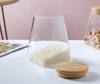 Square Based and Round Top Bamboo Lid Glass Jars | Full House Lebanon