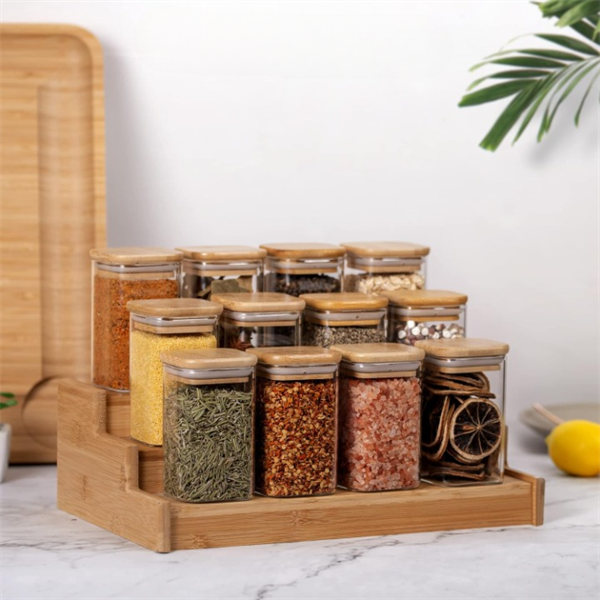 Square Glass Storage Jar with Airtight Bamboo Lid - Small | Full House Lebanon