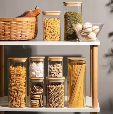 Square Glass Storage Jar with Airtight Bamboo Lid - X-Large | Full House Lebanon