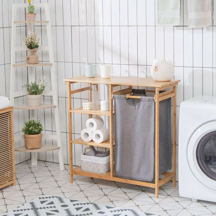 Bamboo Laundry Basket Stand with Removable Sliding Bag | Full House Lebanon