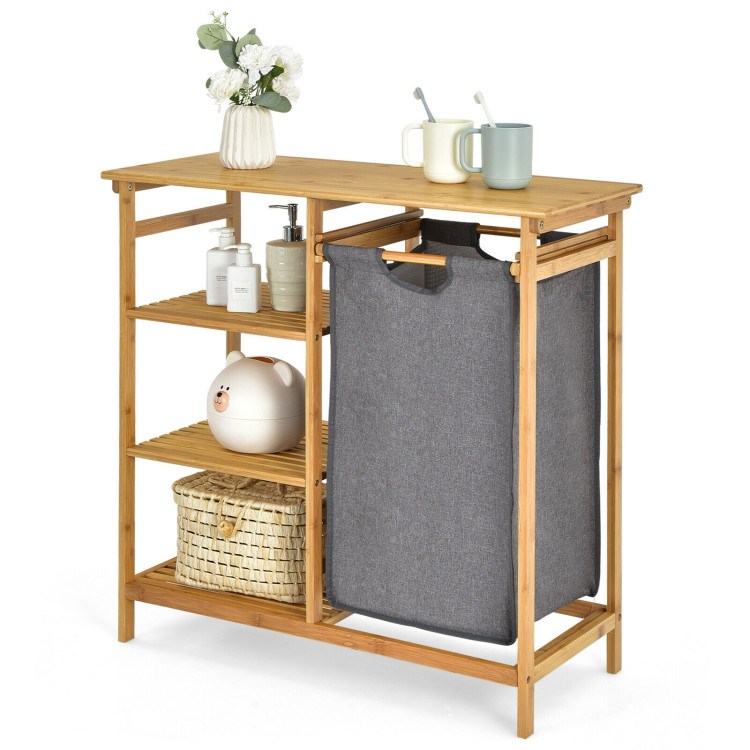 Bamboo Laundry Basket Stand with Removable Sliding Bag | Full House Lebanon