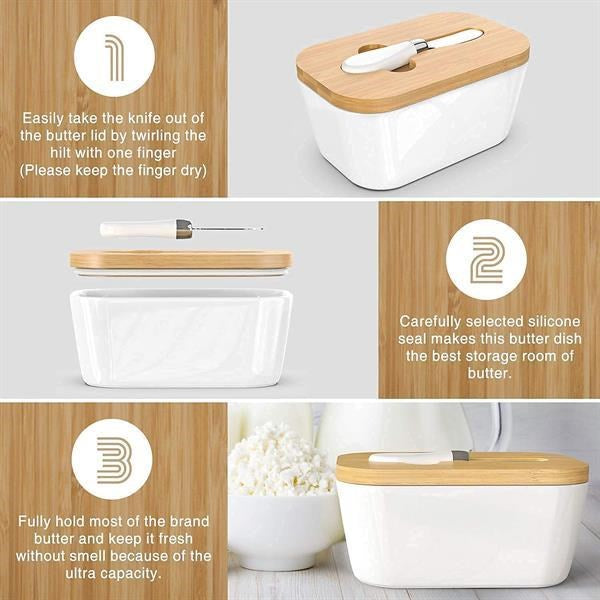 Porcelain Plain Butter Dish with Lid & Knife | Full House Lebanon