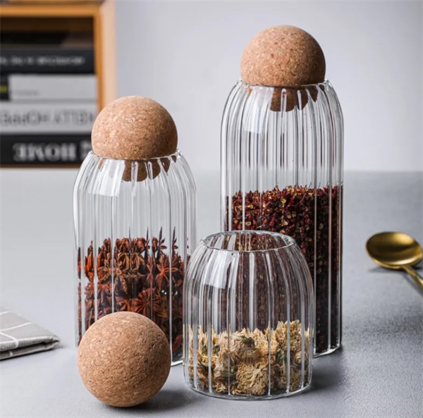 Ribbed Glass Jar Set with Cork Lid (3 Pcs) | Full House Lebanon
