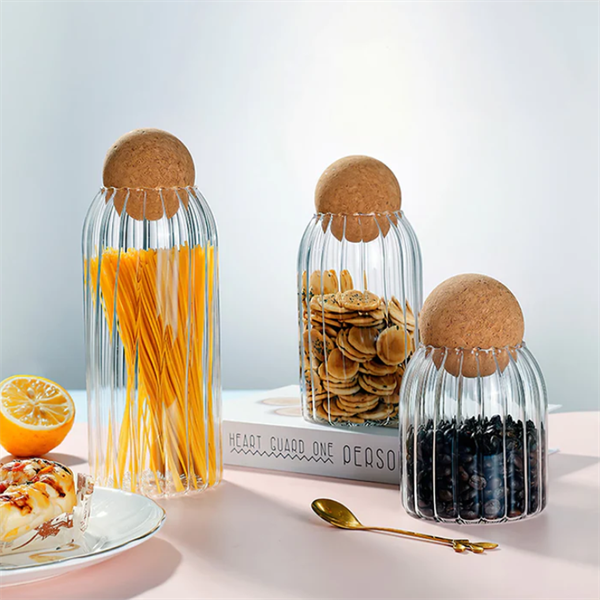 Ribbed Glass Jar Set with Cork Lid (3 Pcs) | Full House Lebanon