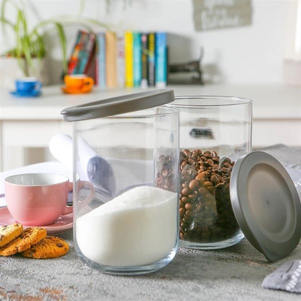 Duo Glass Jars with a Lid - Small (380 ml), Grey | Full House Lebanon