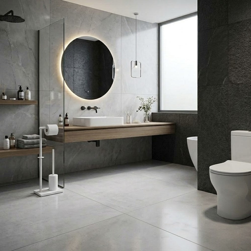 Floor-Standing   Toilet Brush & Roll Holder Set